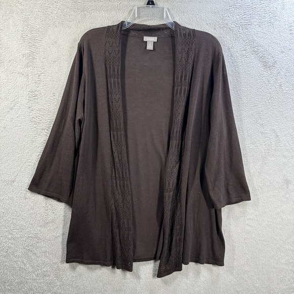 Chico's Sweaters - Chico's Open Front Lightweight Knit Brown Cardigan Sweater Size L (2) Summer